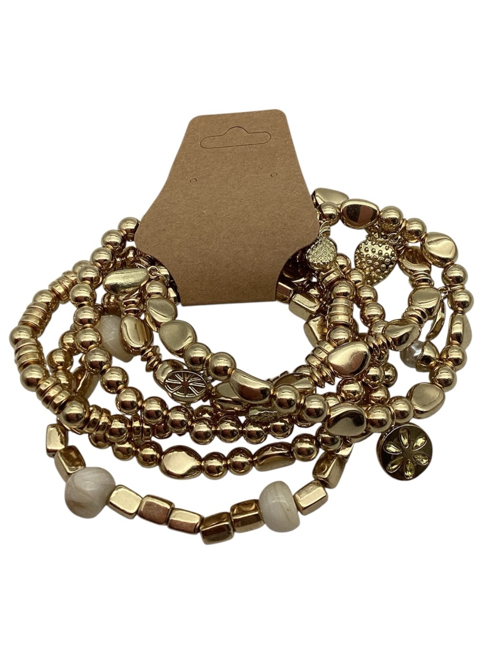 Set of (6) Gold Tone Beaded Bracelets (NWT)
